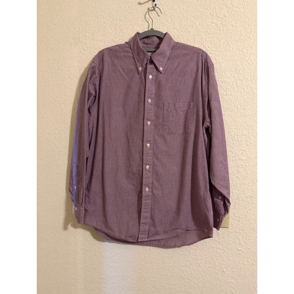 Brooks Brothers 346 Mens Medium Red Blue Micro Check Cotton Button Down Shirt